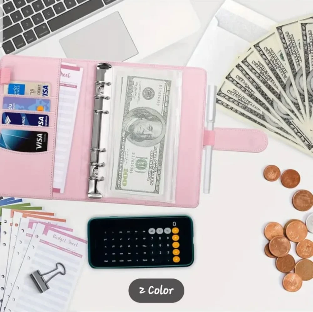 Pink Organizer Budget Binder With Zipper Envelopes & Expense Sheets - Picture 5 of 5